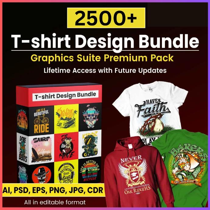 2500+ T-Shirt Design Bundle-Graphic Suite Premium Pack-Digital Hub-Editable Format-Stumbit Make Money